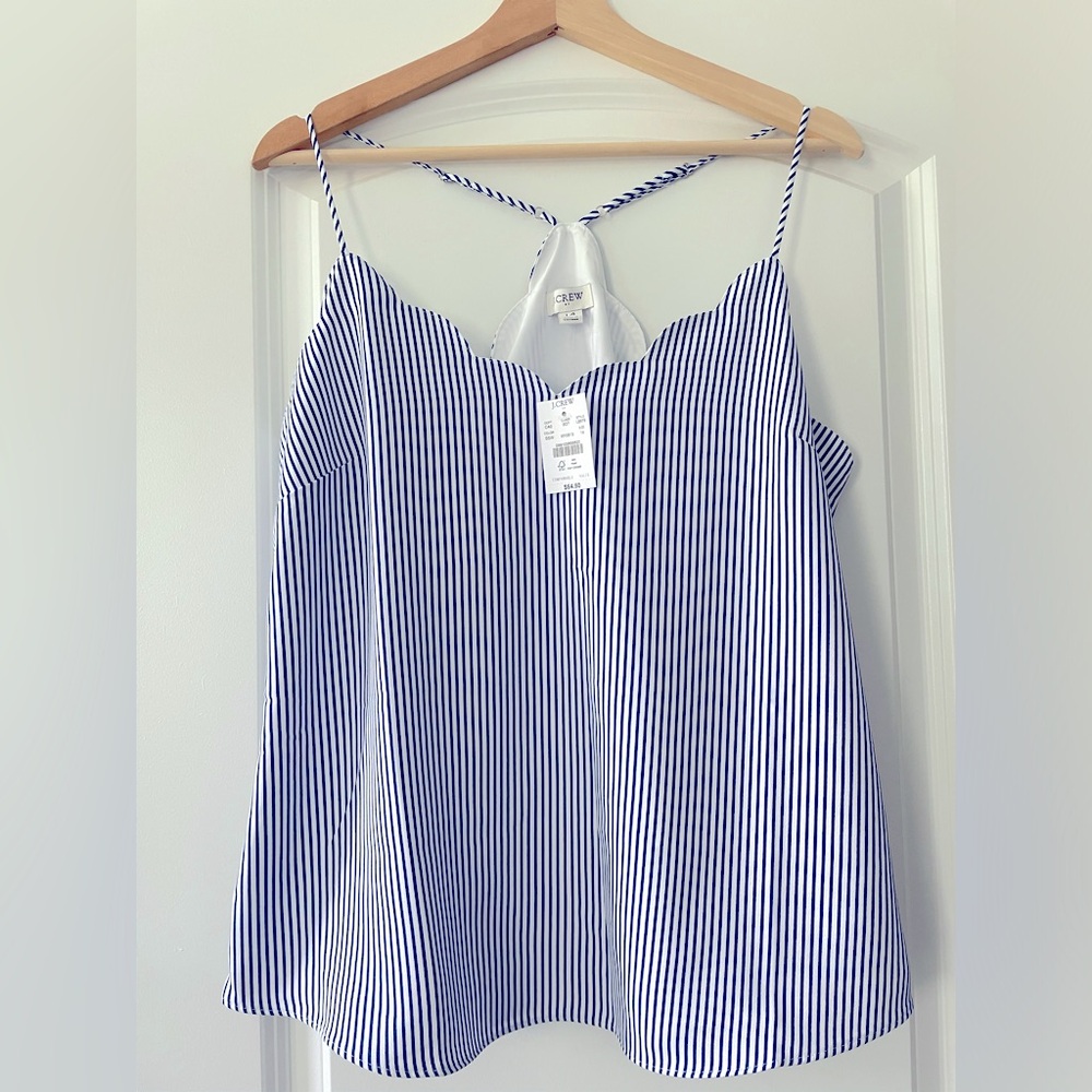 J. Crew Factory Blue/white scalloped tank.